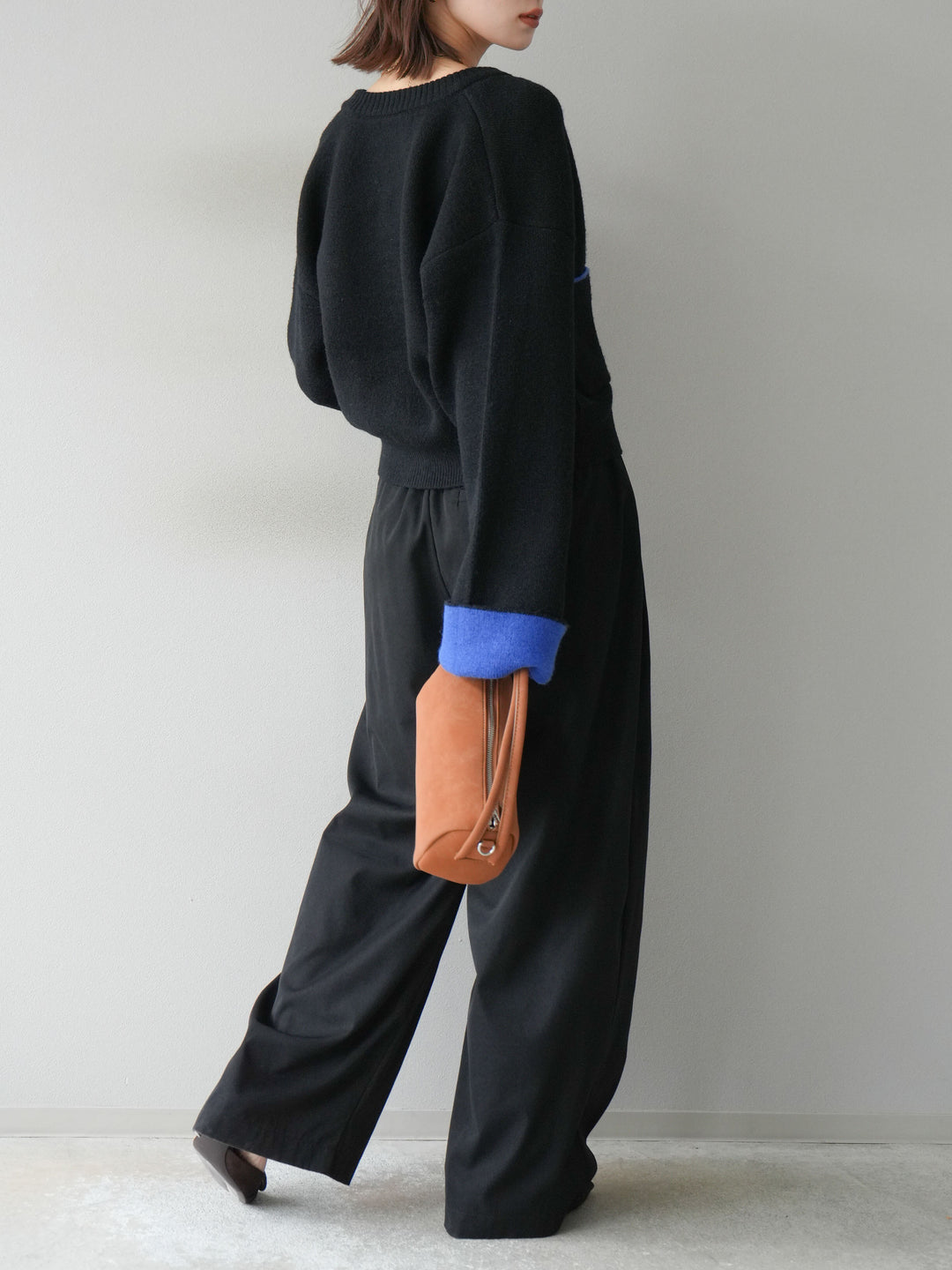 【SET】雙色針織開襟衫+褶襉設計寬褲（2套）