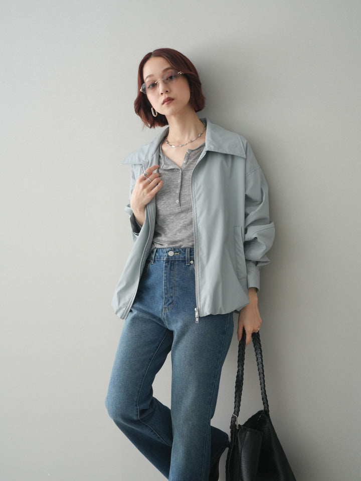 [予約]ウォッシャブルフェイクレザーバルーンジャケット/blue