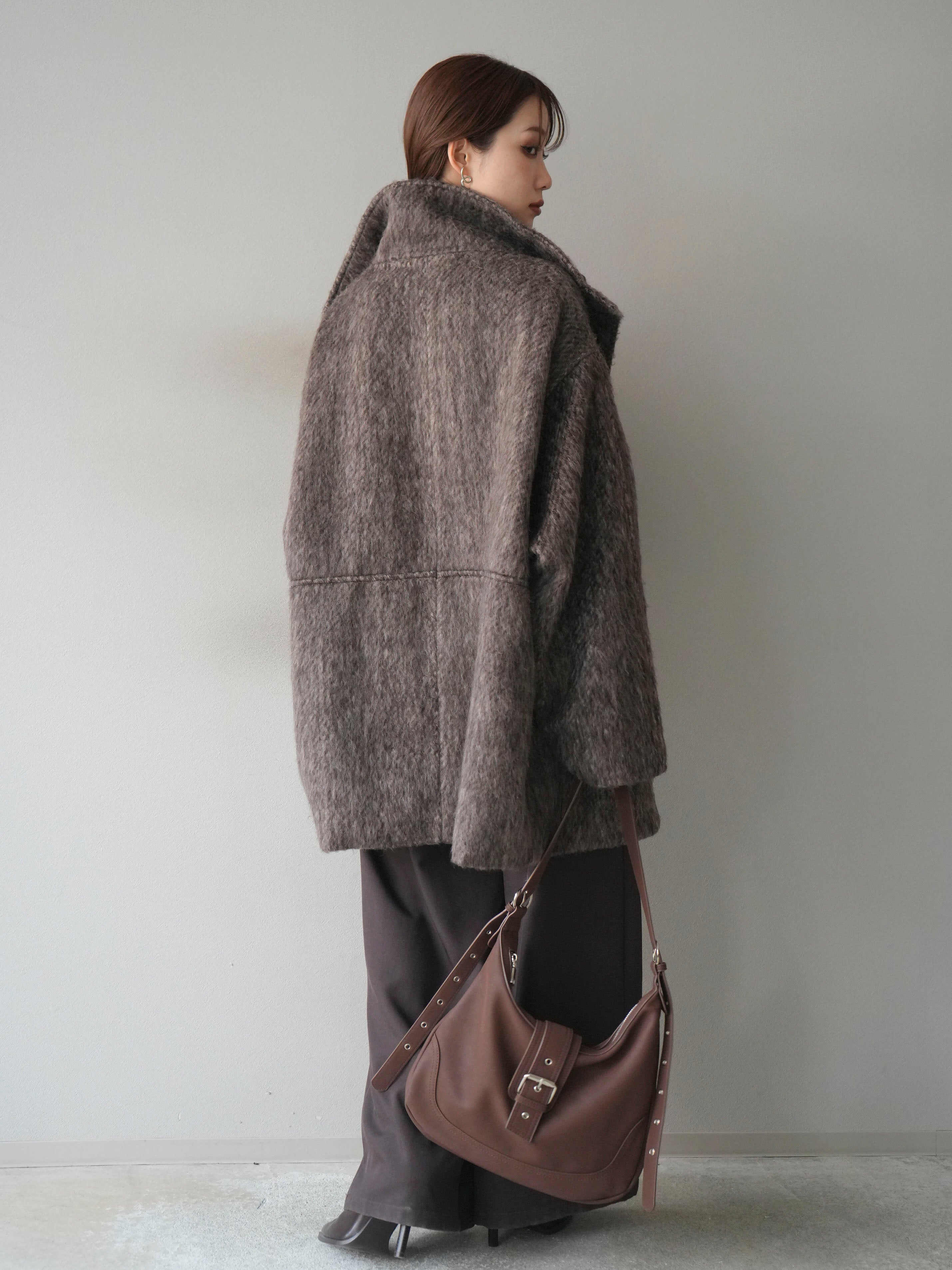 予約]スタンドカラーシャギーコート/brown – Lumier