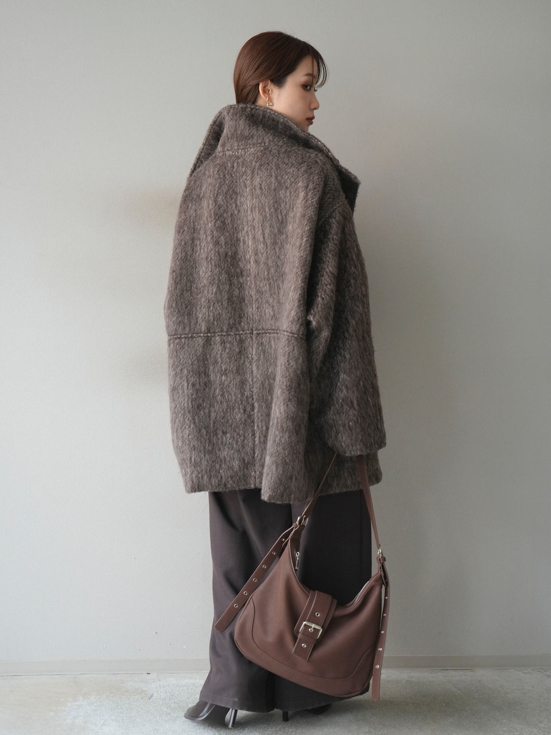 [予約]スタンドカラーシャギーコート/brown