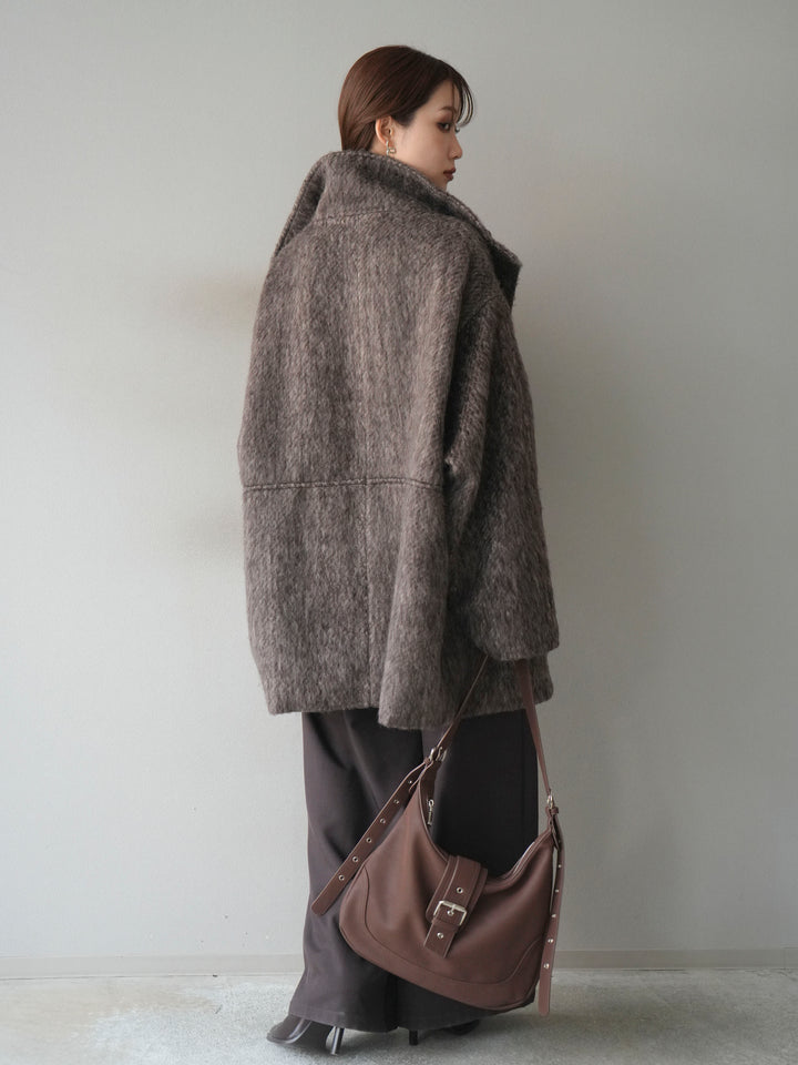 [予約]スタンドカラーシャギーコート/brown