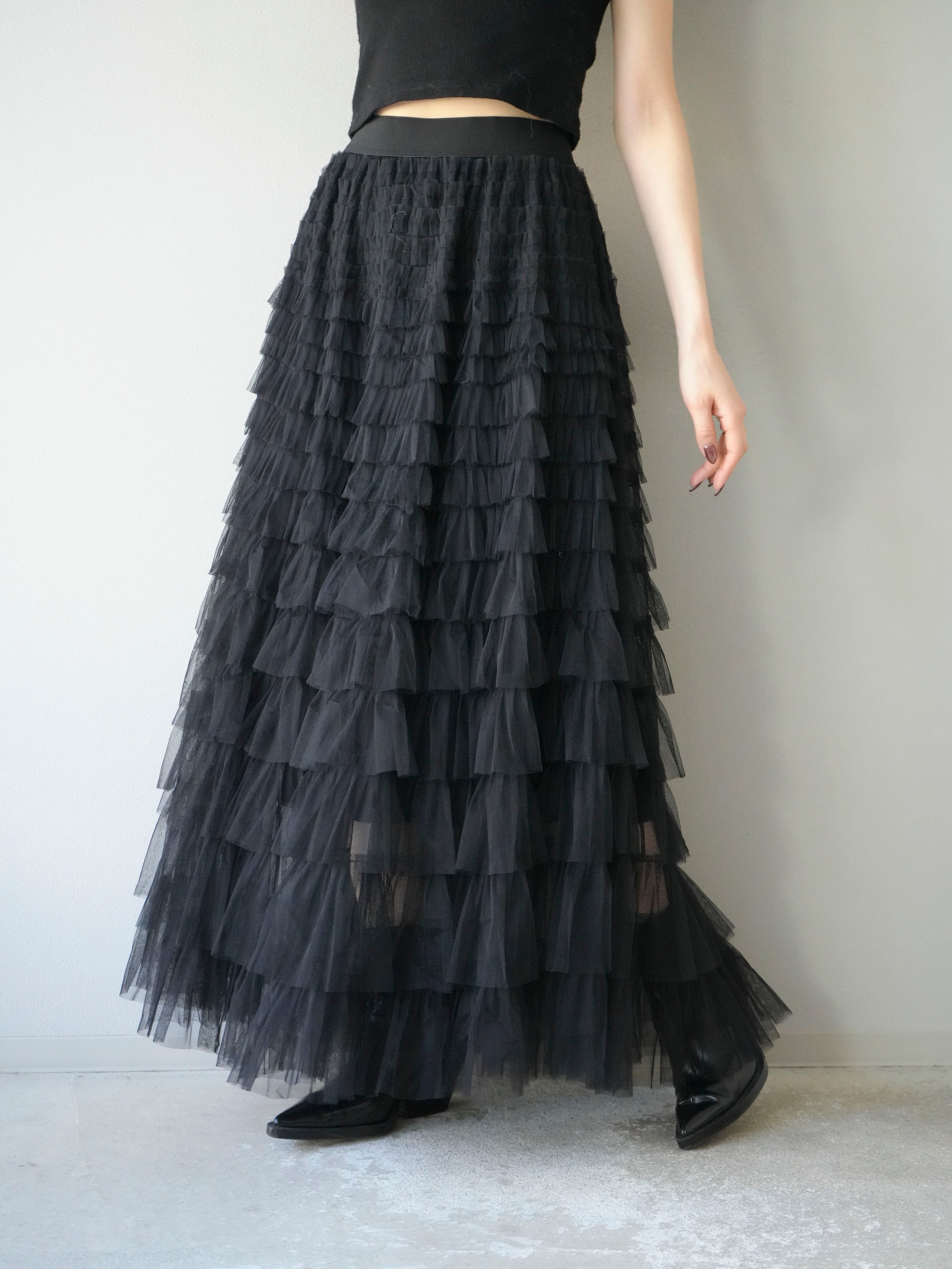 予約]チュールティアードスカート/ブラック – Lumier