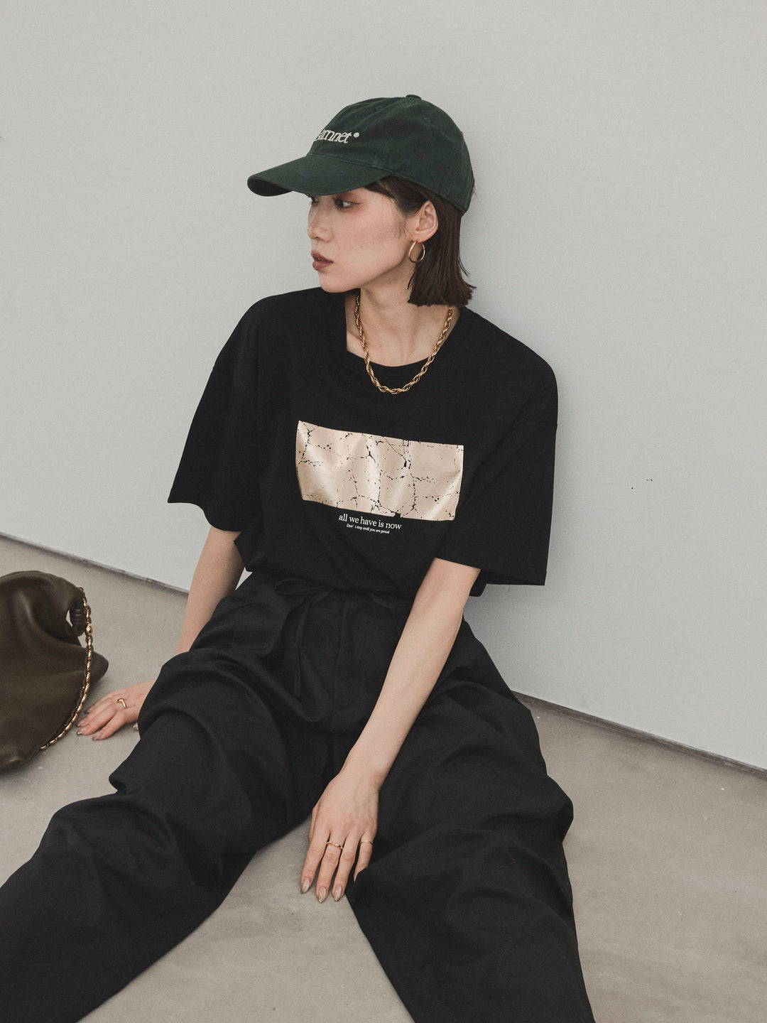 [予約]箔プリントドライタッチコットンTEE /ブラック