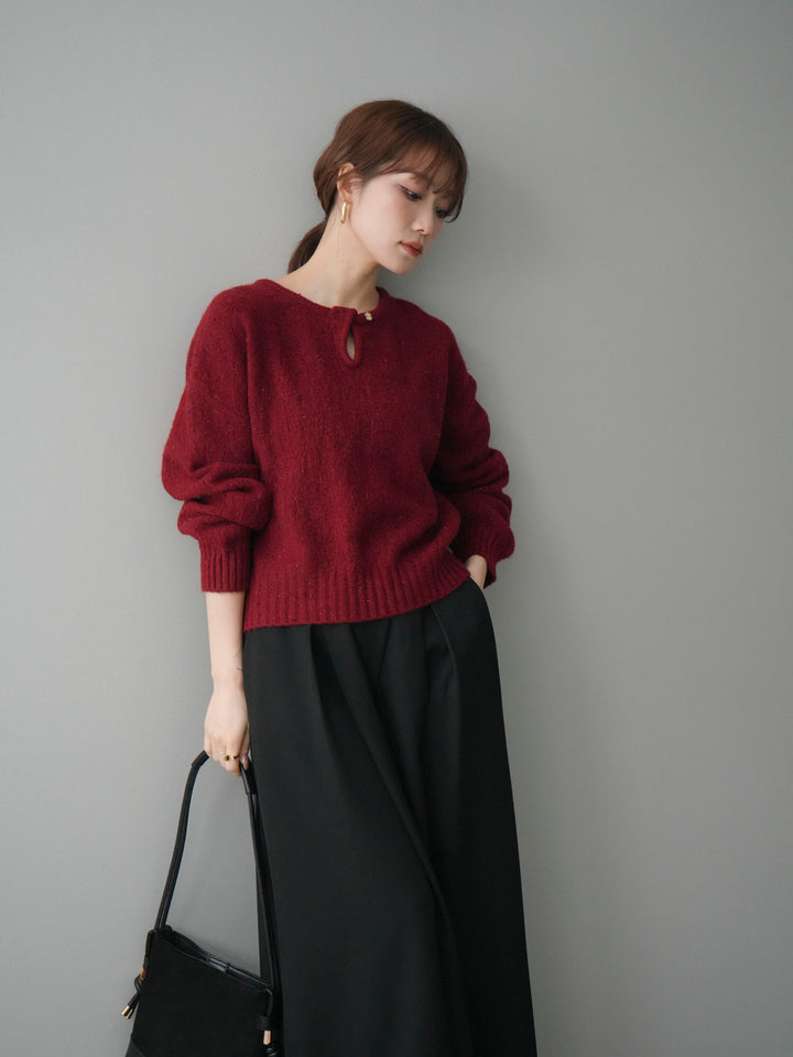 [予約]ツイストネックラメネップヤーンニットプルオーバー/red