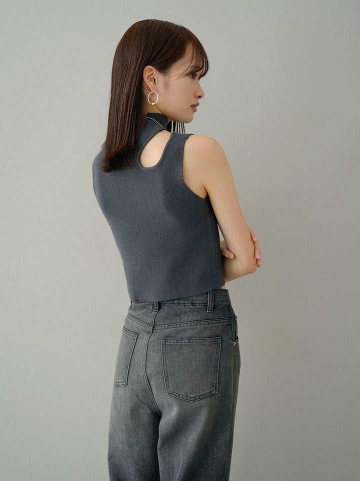 [SET] Cut-out sleeveless rib knit + gradient straight denim (2set)