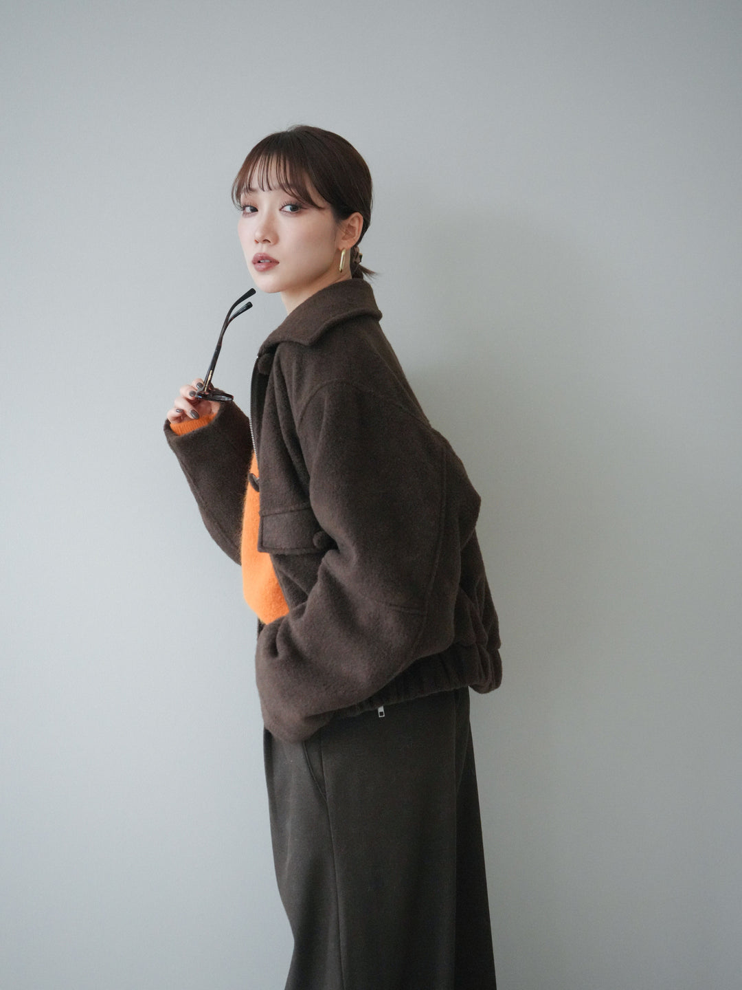 [SET]ウールライクフライトジャケット+アニマル柄ベルト付きウールタッチワイドパンツ(2set)