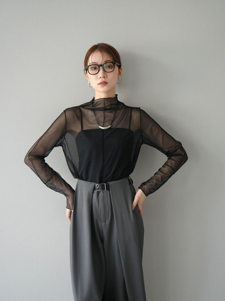 [予約]シアーパイピングカットソー/ブラック×ブラック