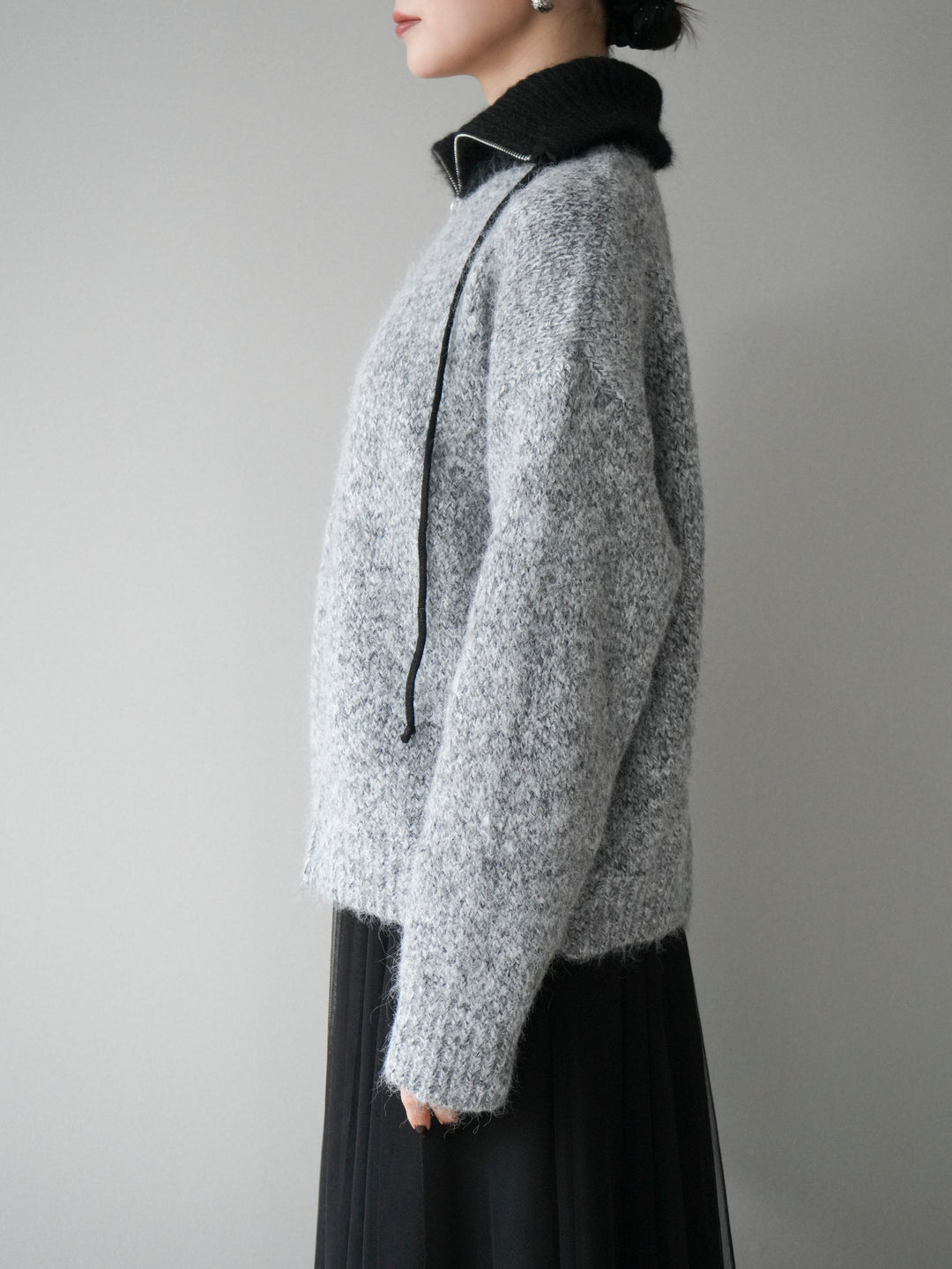 [予約]バイカラージップニットプルオーバー/gray