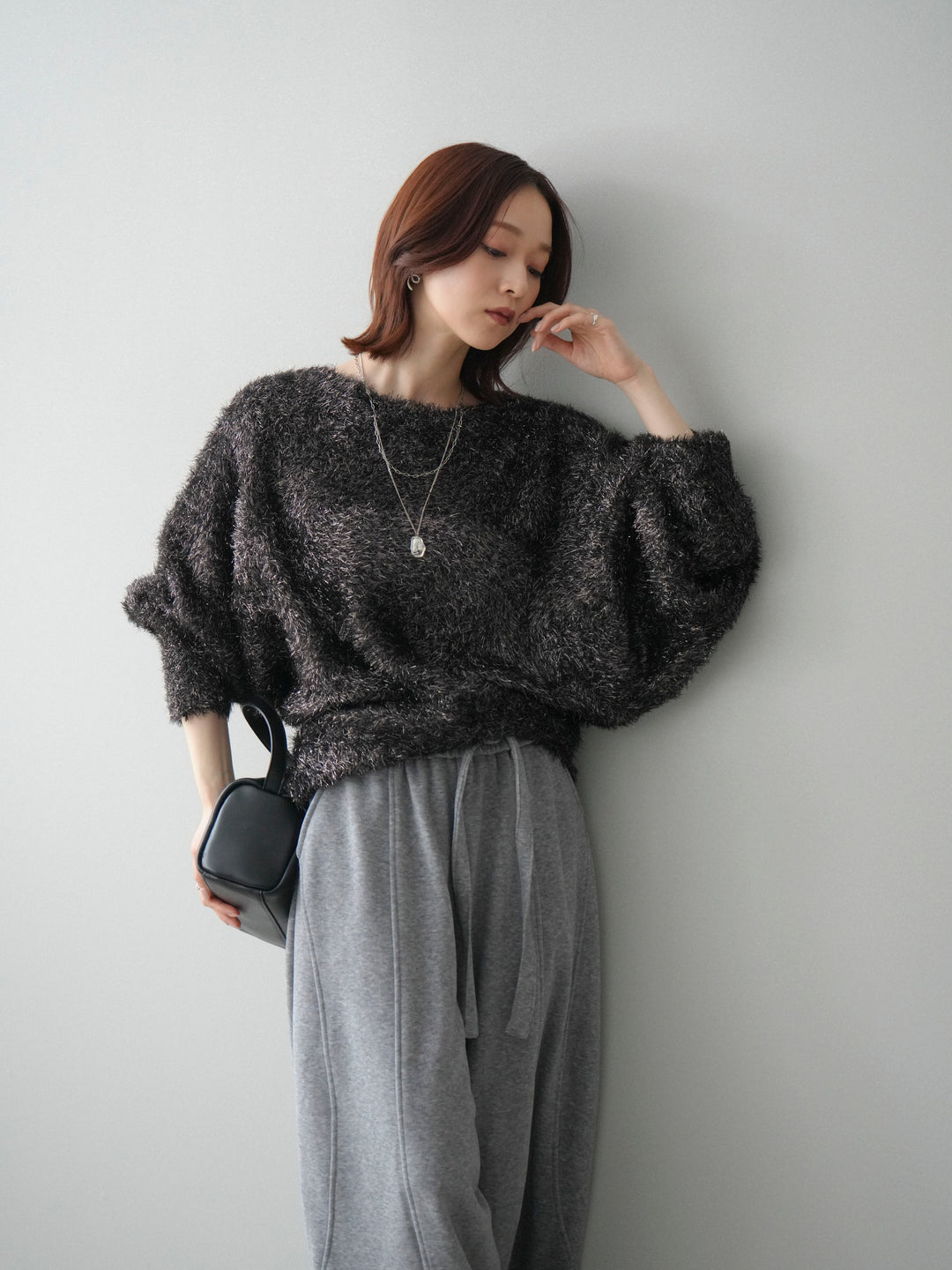 [予約]ラメシャギードルマンニットプルオーバー/brown