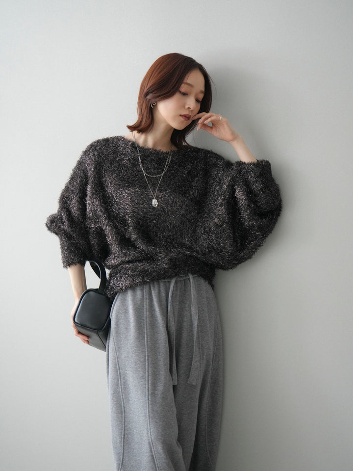 [予約]ラメシャギードルマンニットプルオーバー/brown