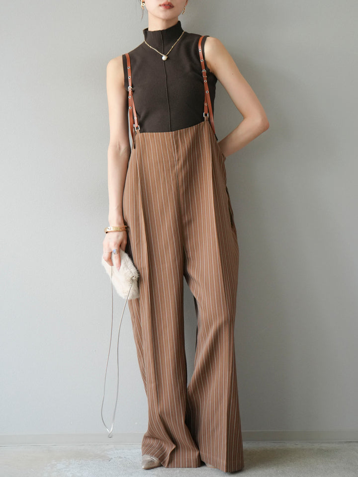 [予約]ヘリンボーンストライプサロペット/ブラウン