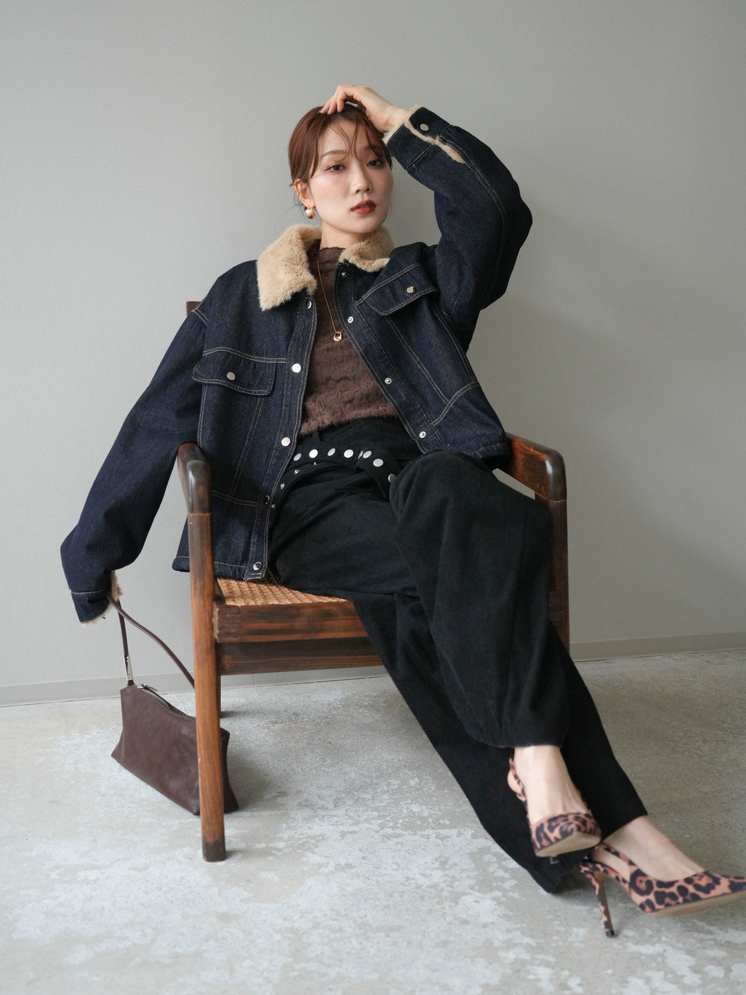 [予約]デニム×ファーステンカラーショートジャケット/indigo