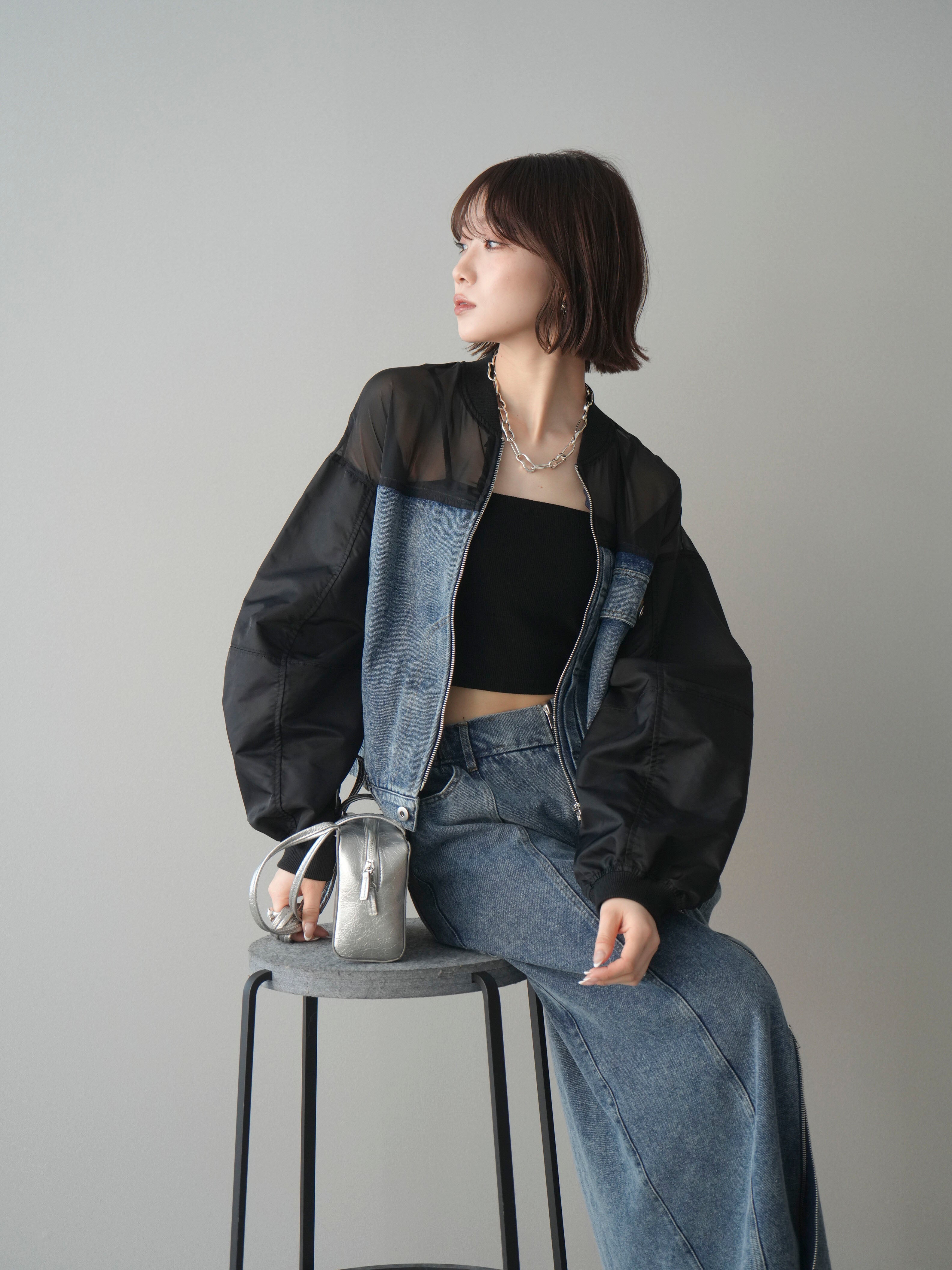 新品❣️異素材デニムブルゾン デニムコンビネーションブルゾン　lumier エシカ 予約]異素材デニムブルゾン/blue – Lumier