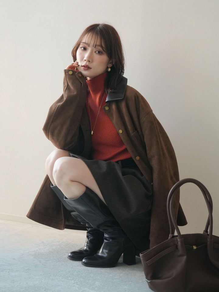 [SET]襟レザーステンカラースエードジャケット+選べるアクセセット(2set)