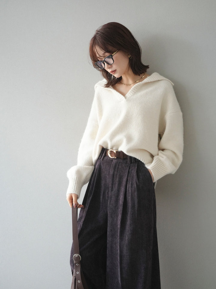 [予約]スキッパーニットプルオーバー/offwhite