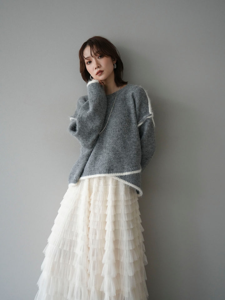 [SET]バイカラーレイヤードデザインニットプルオーバー+バイカラーレイヤードデザインニットプルオーバー(2set)