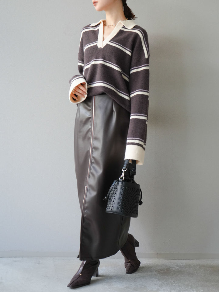 [予約]フェイクレザーZIPタイトスカート/ブラウン