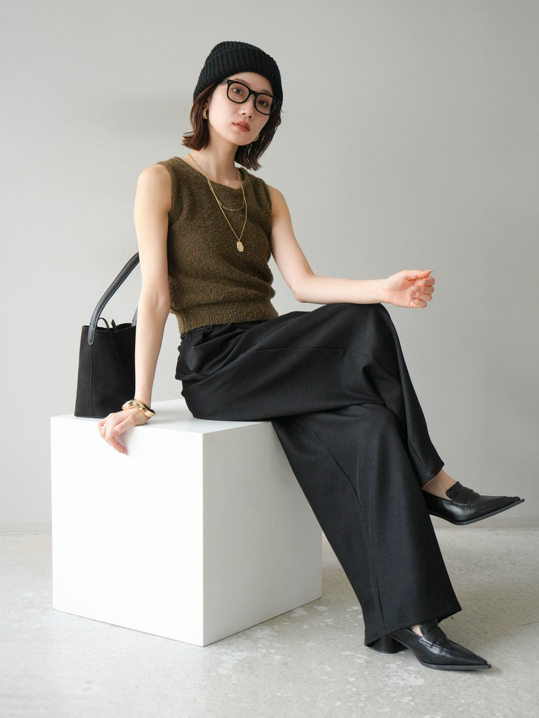 [予約]ブークレニットタンクトップ/カーキ