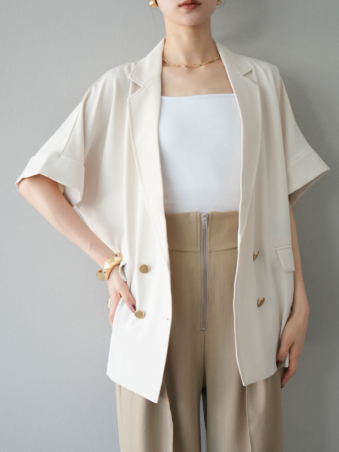 [予約]ゴールドボタンハーフジャケット/アイボリー