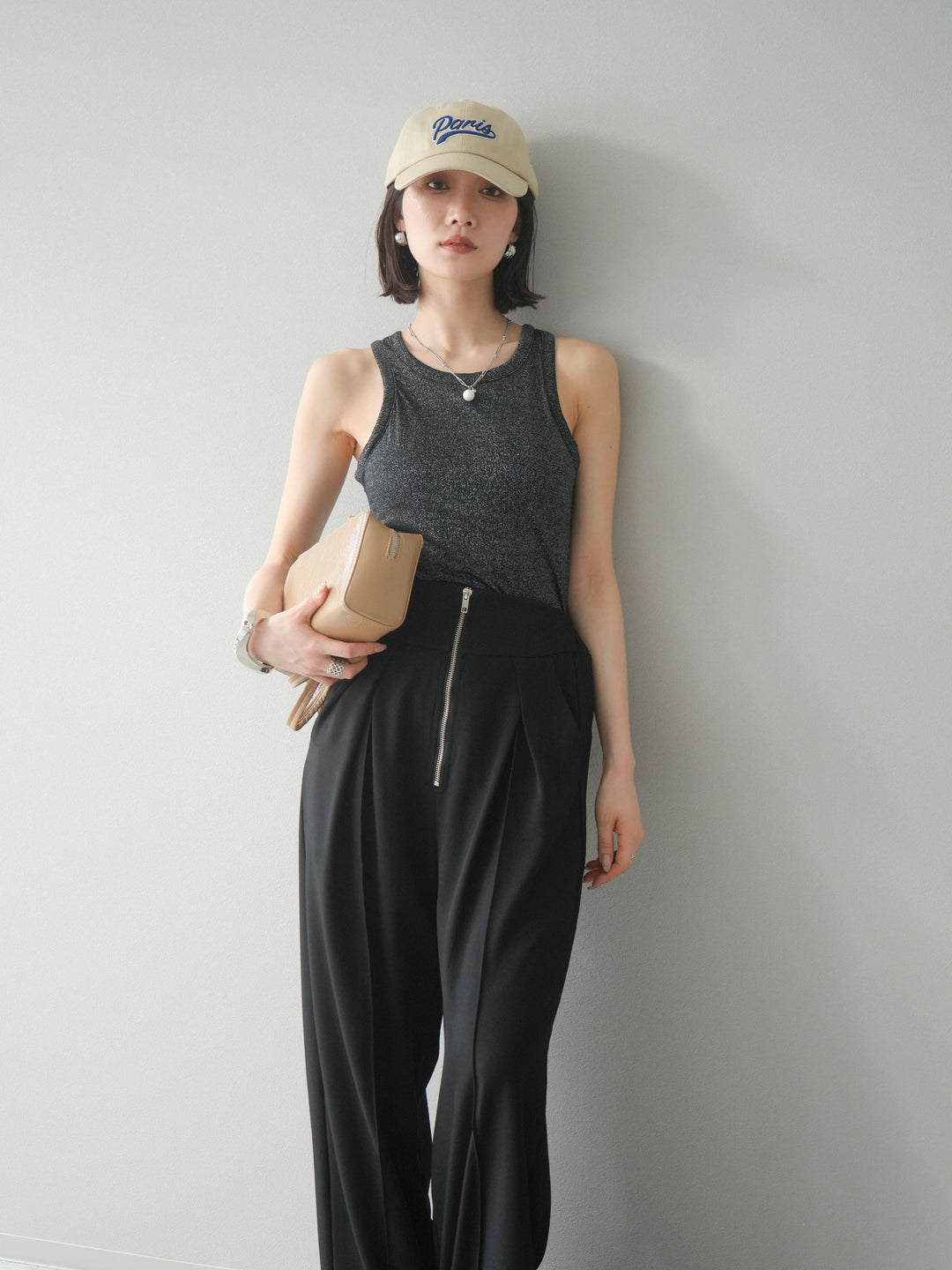 [予約]カップ付きラメアメスリブラトップ/ブラック