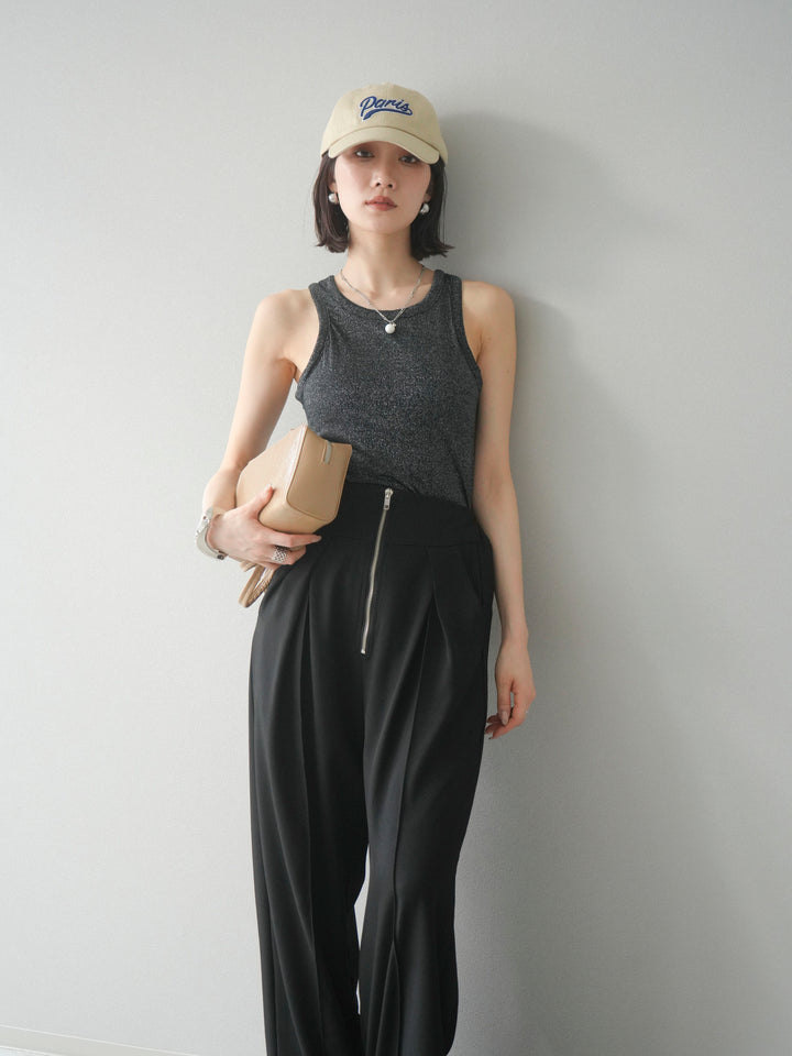 [予約]カップ付きラメアメスリブラトップ/ブラック