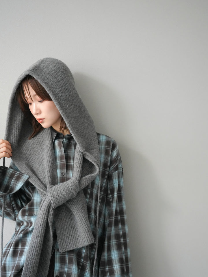 [SET]レザー襟オンブレチェックオーバーシャツ +クラッシュベロアナロースカート(2set)