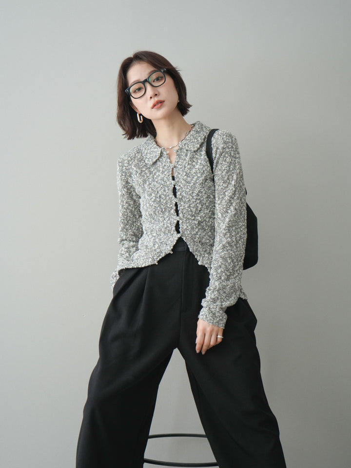 [予約]透かし編みブークレポロニットトップス/mix