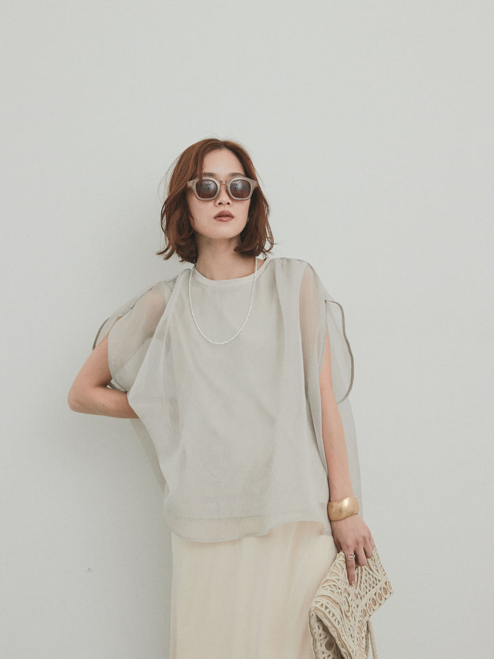 [予約]コンパクトスムースシアーレイヤードトップス/グレージュ