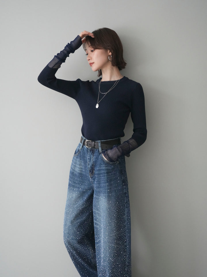 [予約]リブラメシアー切替リブニットトップス/navy