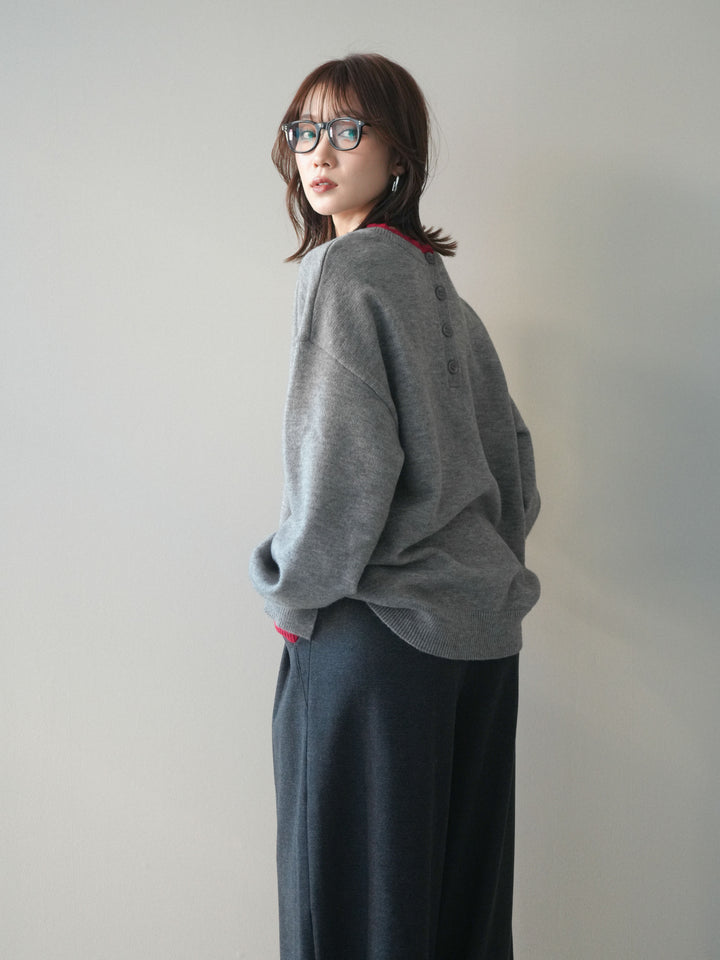 [予約]ヘンリーネック配色レイヤードニットプルオーバー/middlegray