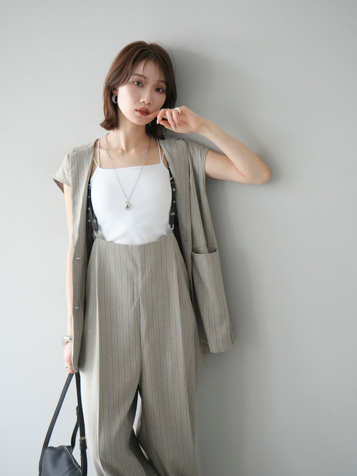 【着回しセット】[SET]ヘリンボーンストライプジレ+シアー切替ベロアトップス+ヘリンボーンストライプサロペット(3set)