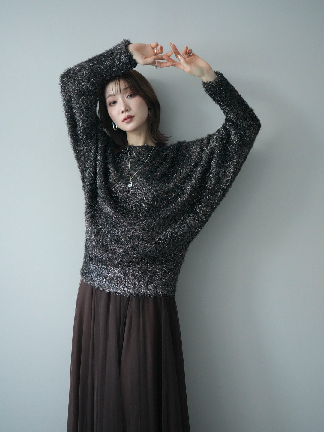 [予約]ラメシャギードルマンニットプルオーバー/brown