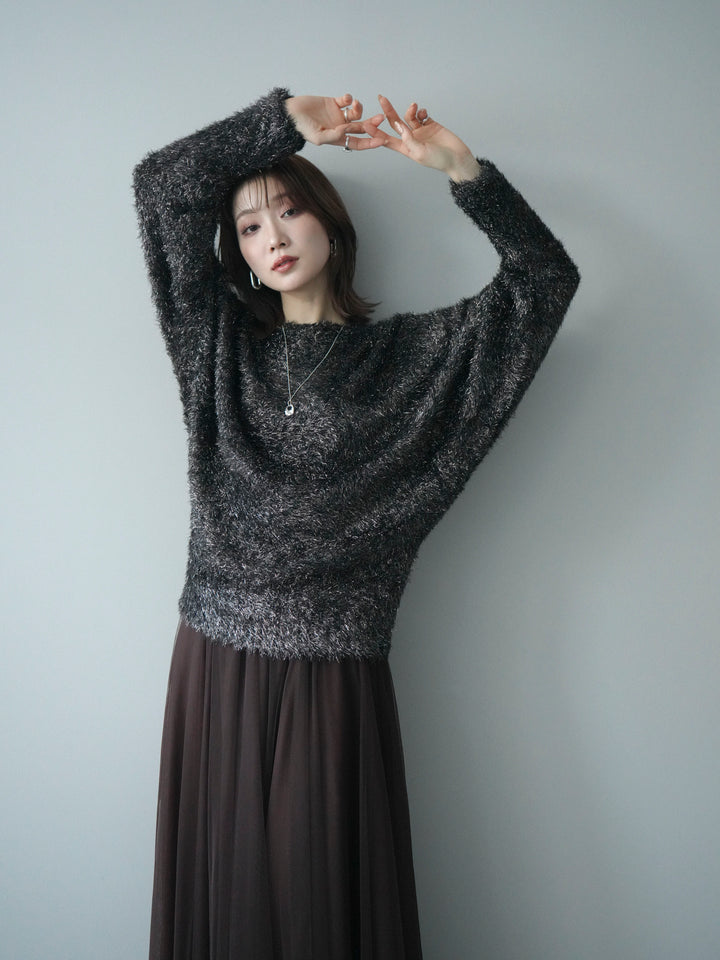 [予約]ラメシャギードルマンニットプルオーバー/brown