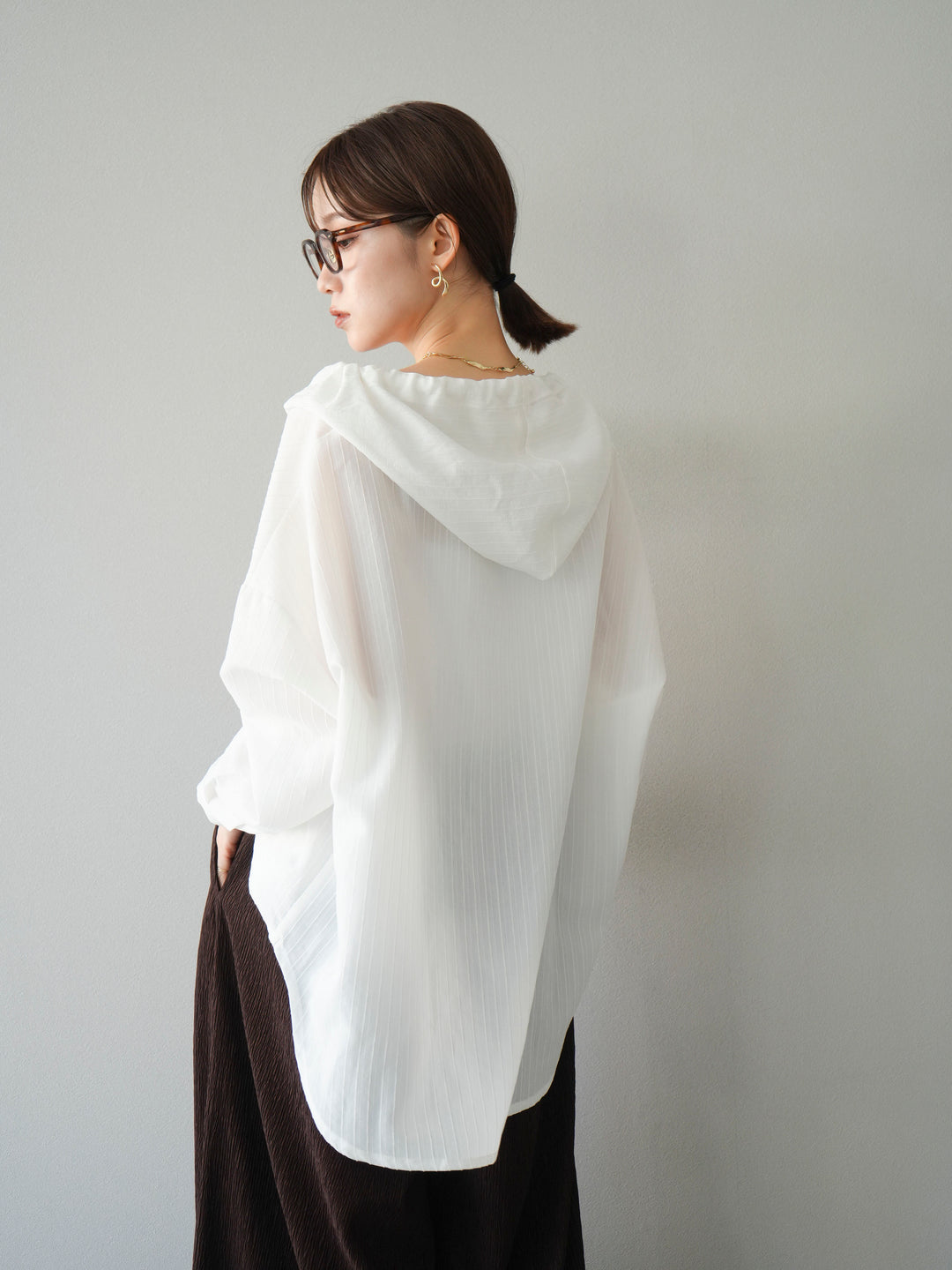 [予約]ワッシャーストライプフーディーシャツ/オフ