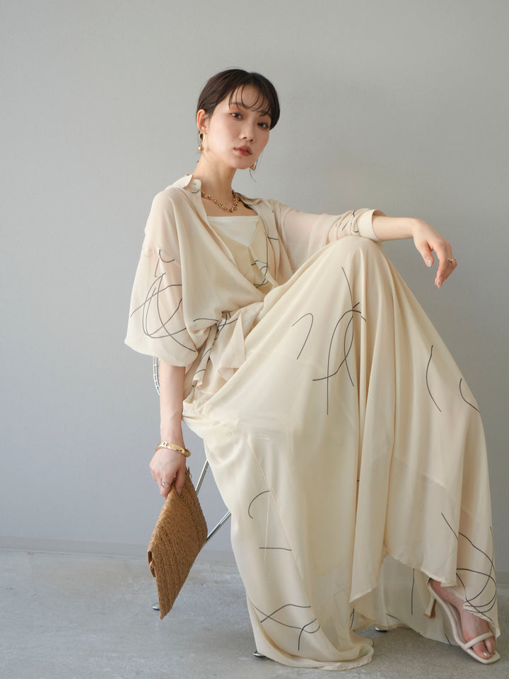 [SET]ペンタッチシフォンキャミワンピース+ペンタッチシフォンシャツ(2set)