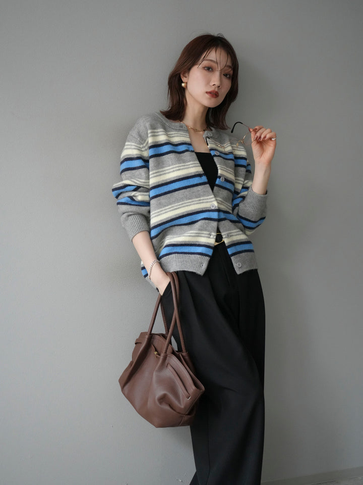 [予約]マルチボーダーニットカーディガン/gray