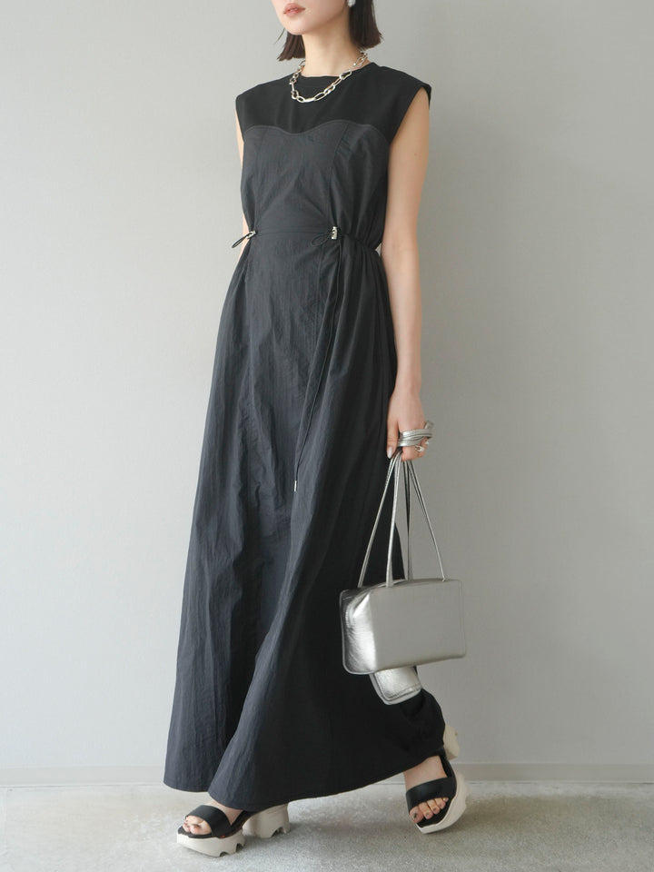 [予約]カットドッキングナイロンワンピース/ブラック