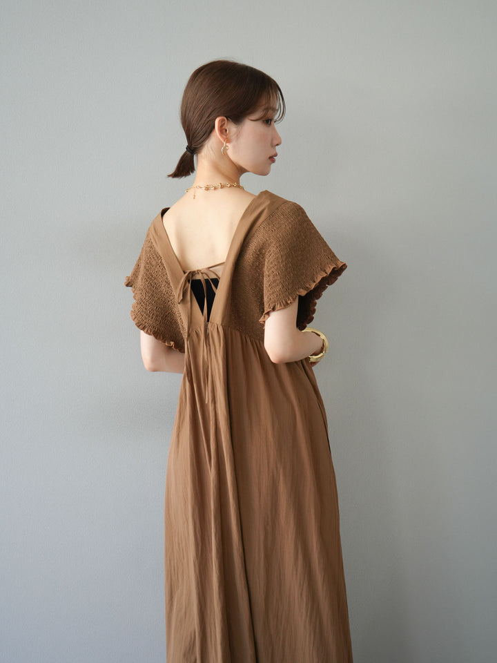 [SET] 褶皺V領連身裙 + 褶皺V領連身裙 (2件套)