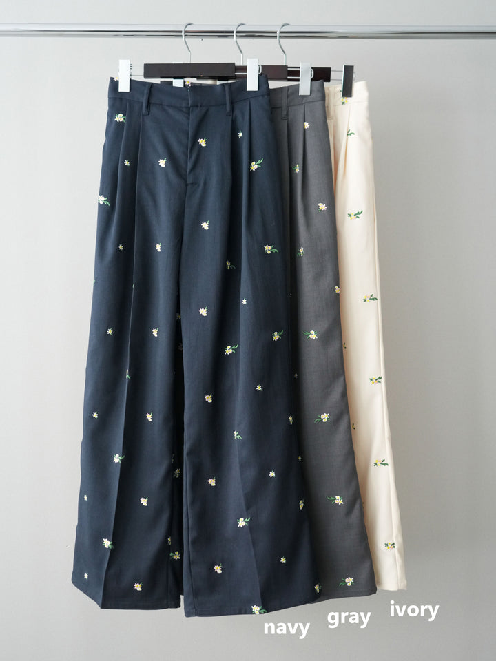 [SET]フラワー刺繍ビスチェ+フラワー刺繍タックパンツ(2set)