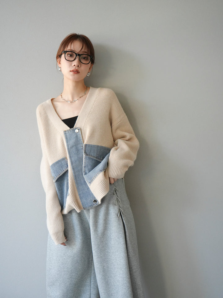 [予約]デニムポケットデザインニットカーディガン/アイボリー