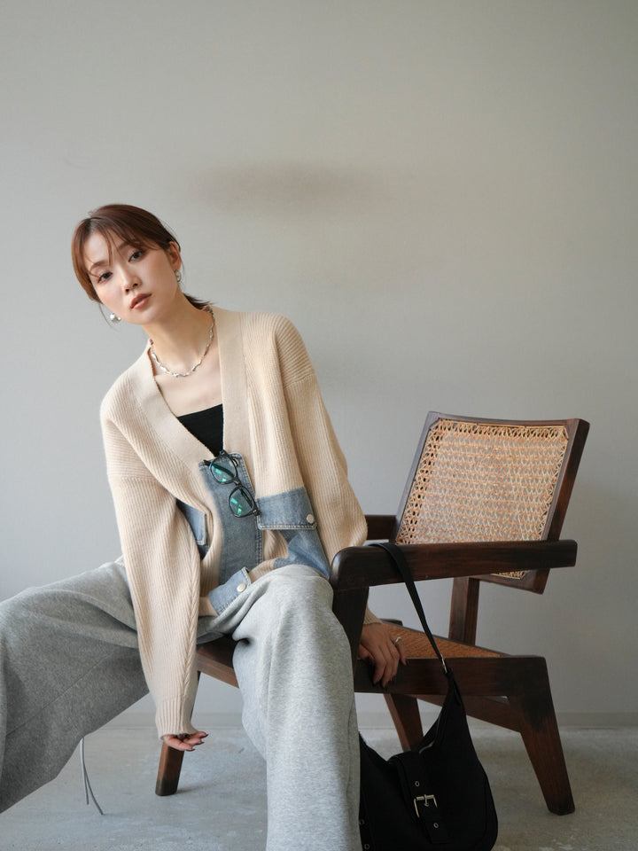 [予約]デニムポケットデザインニットカーディガン/アイボリー