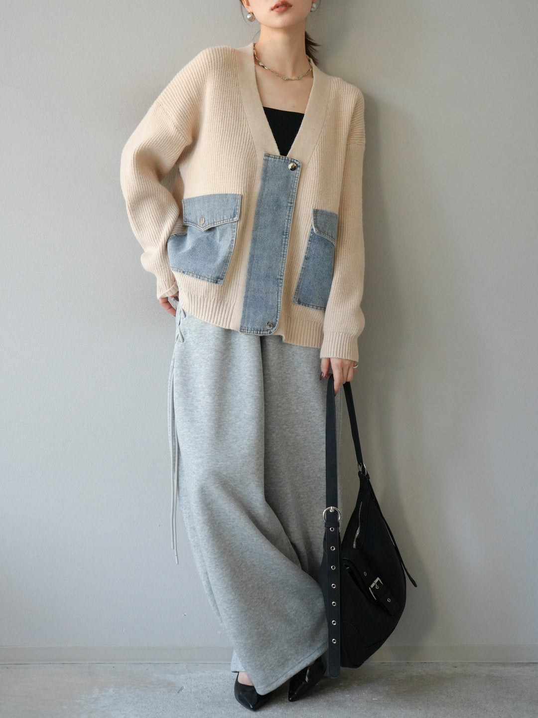 [予約]デニムポケットデザインニットカーディガン/アイボリー