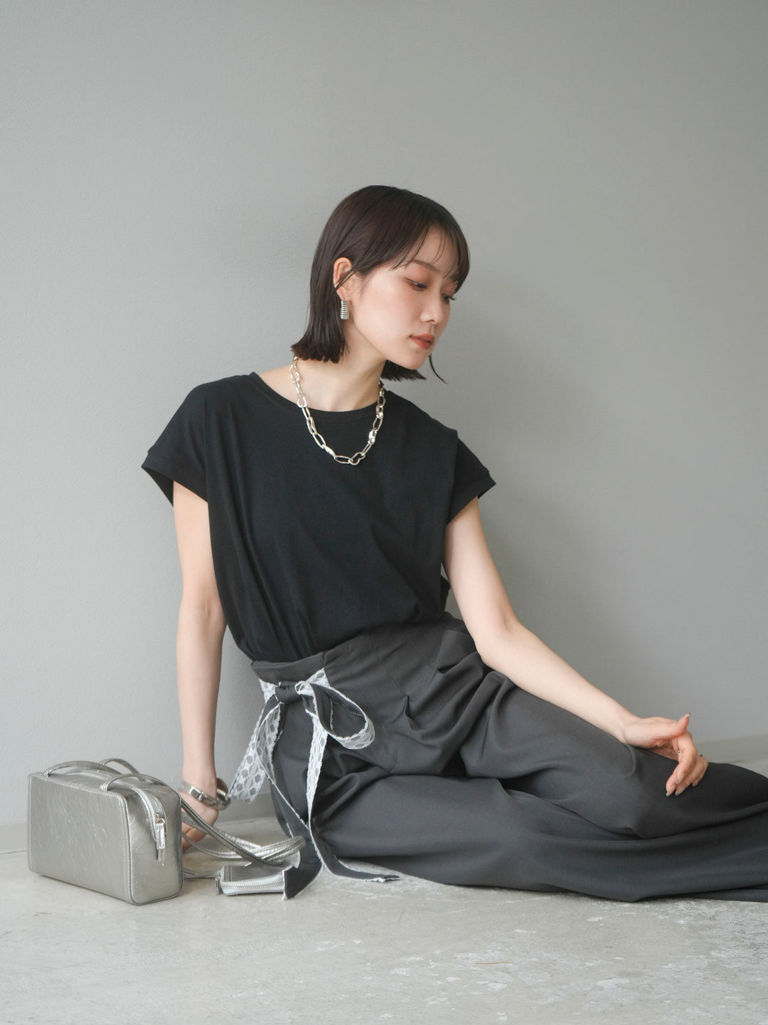 【預購】法式袖T卹/黑色