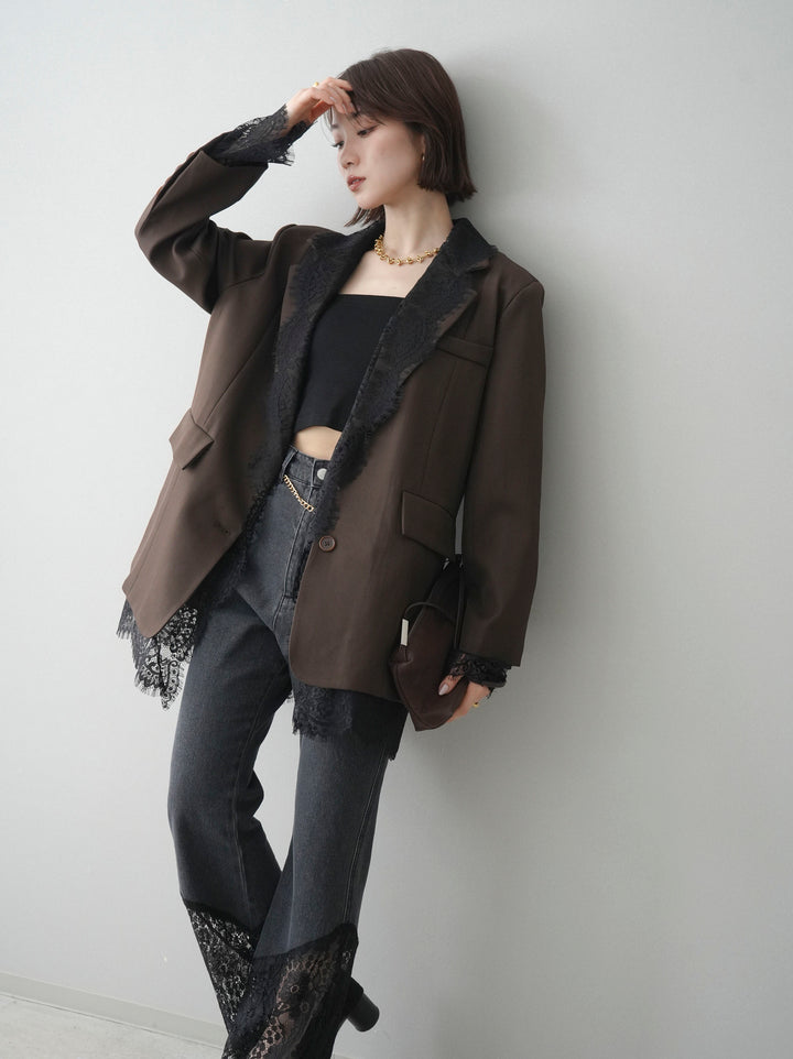 [予約]レースドッキングオーバージャケット/brown