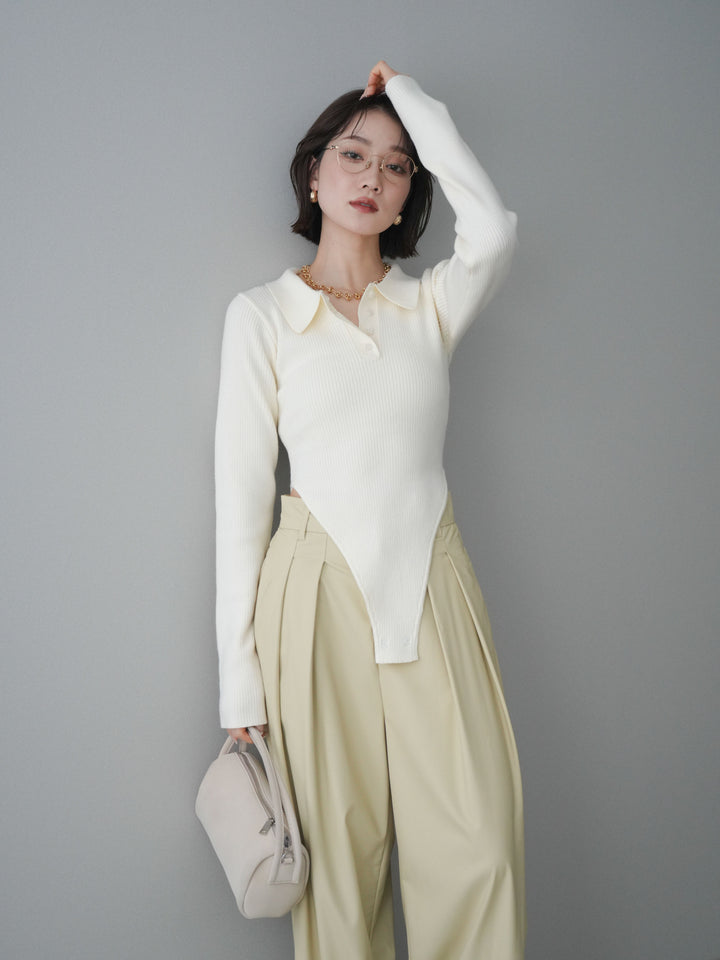 [予約]リブポロニットボディスーツ/ivory