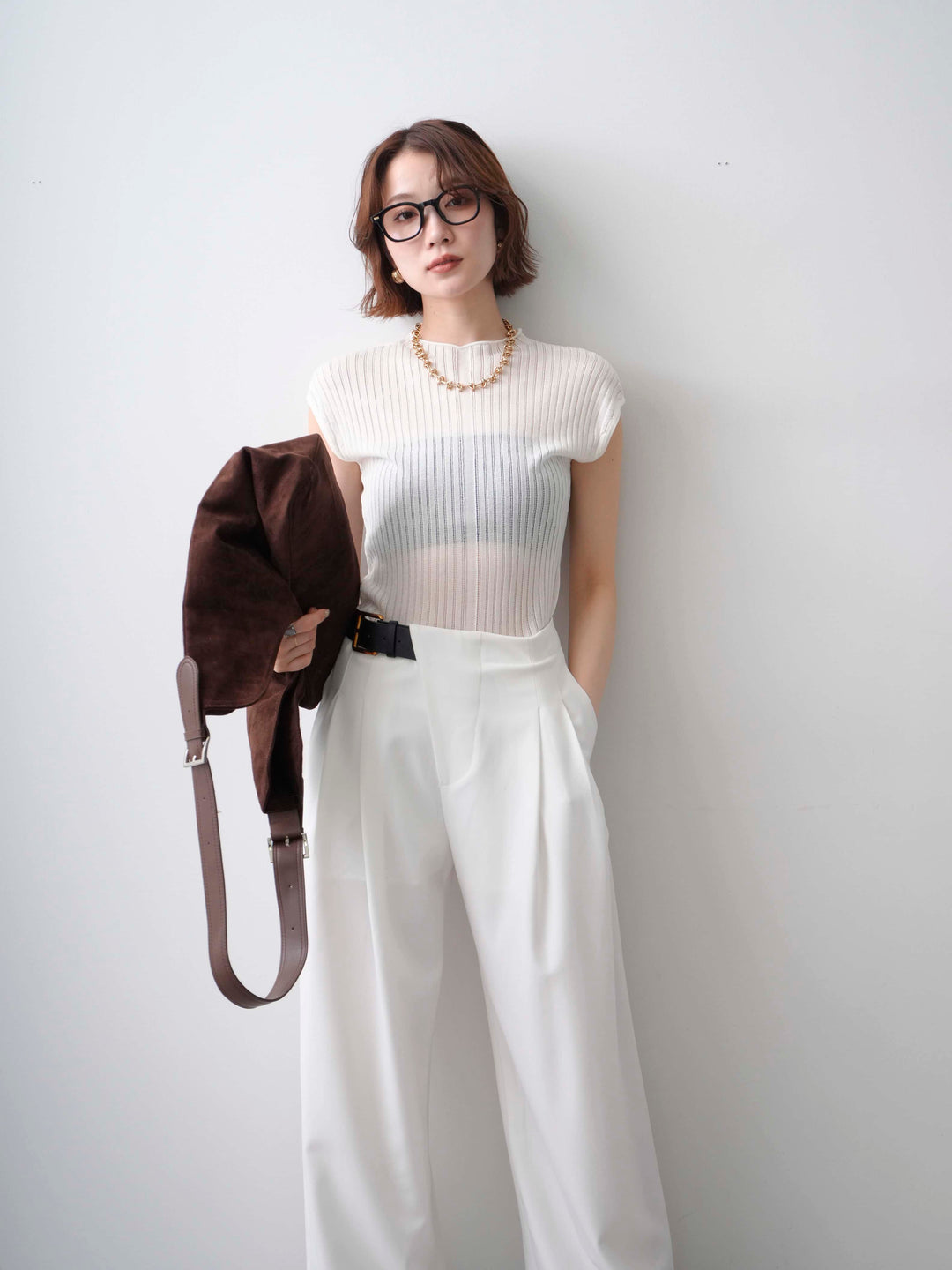 [予約]シアーリブフレンチニットトップス/white