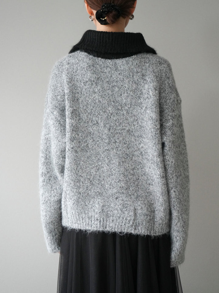 [予約]バイカラージップニットプルオーバー/gray