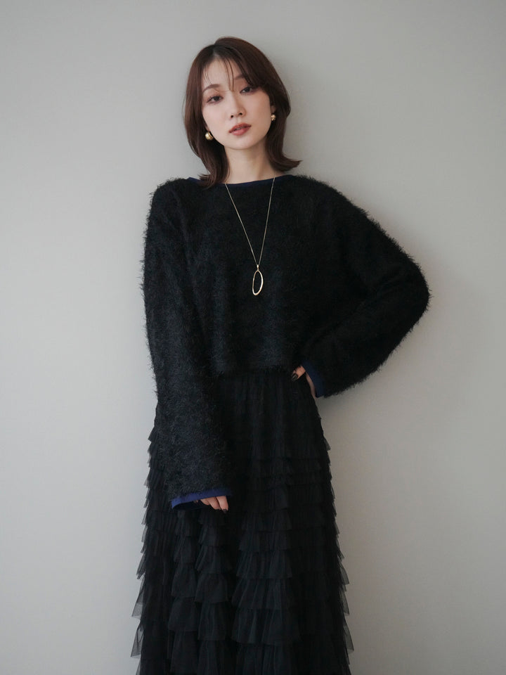 [予約]バイカラー2WAYシャギーニットカーディガン/black