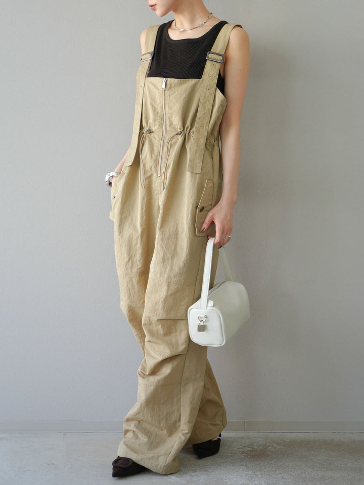 [予約]ナイロンタックデザインサロペット/ベージュ