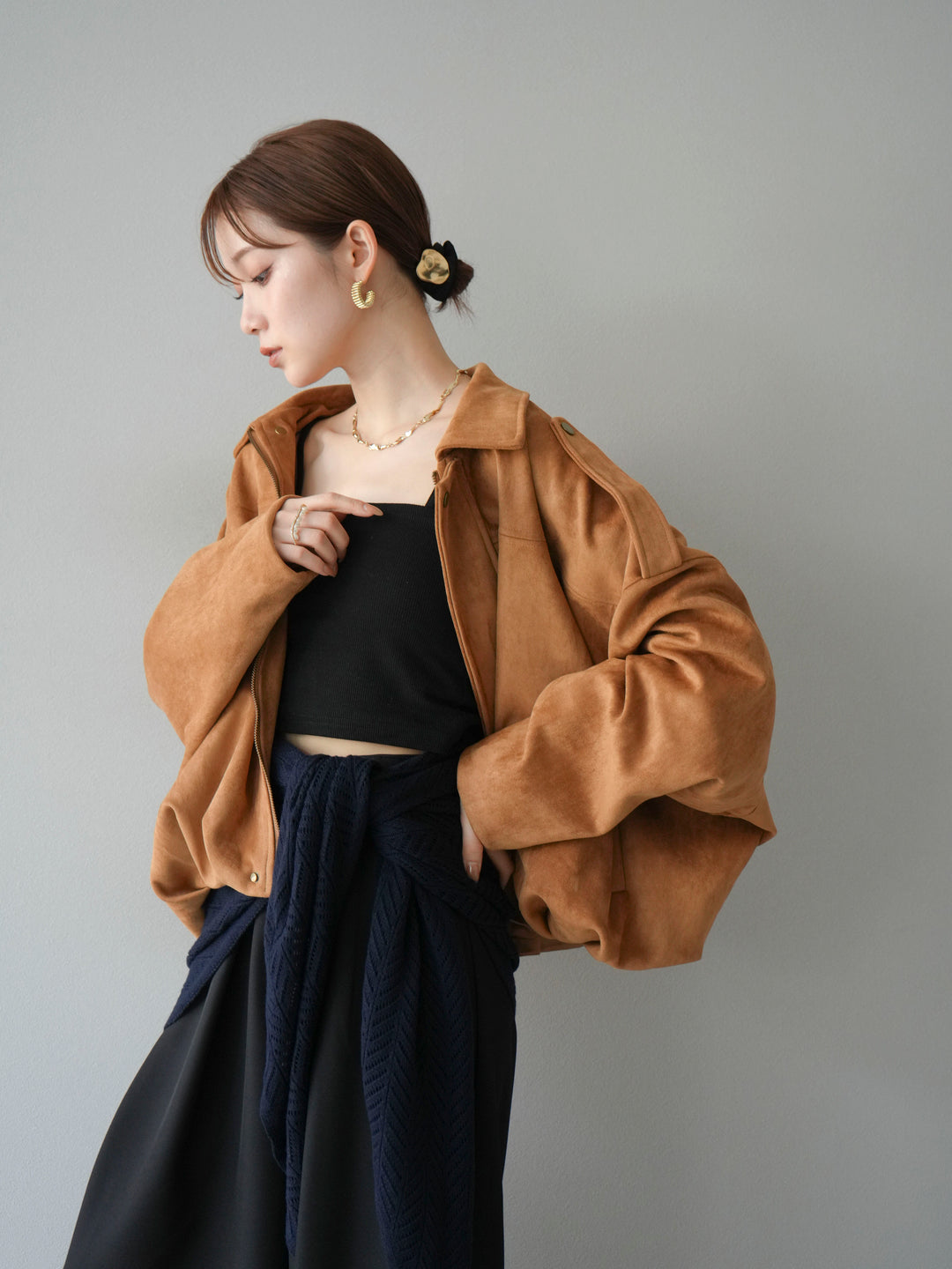 [SET] 麂皮外套+皮帶環設計寬褲（2套）